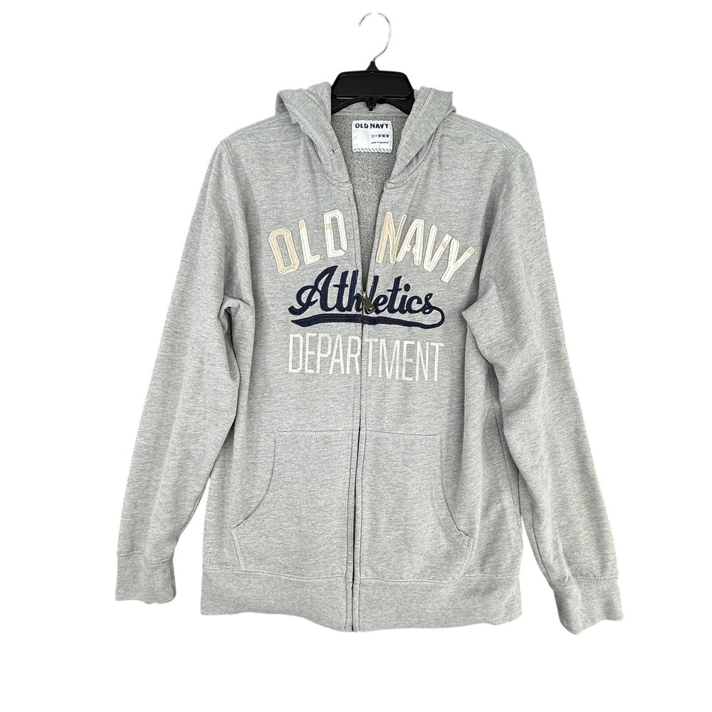Vintage Old Navy Hoodie Mens M Gray Full Zip Athletics Hooded‎ Sweatshirt